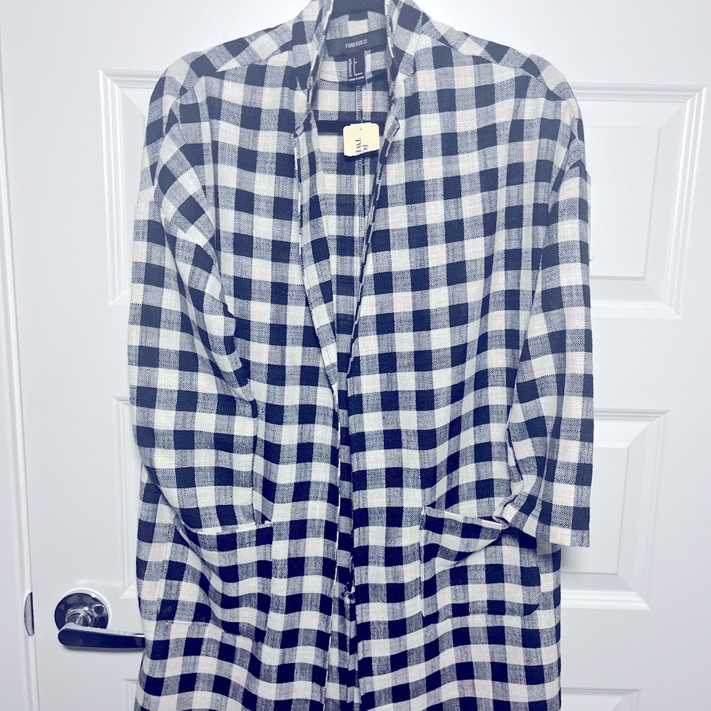 New! Forever 21 Black/White Checker Print Open Jacket